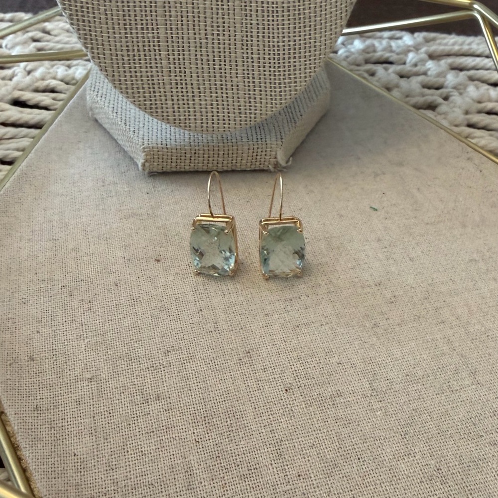 Atlantic Jewelry Co. 14k Yellow Gold Green Amethyst Drop Earrings - Vintage